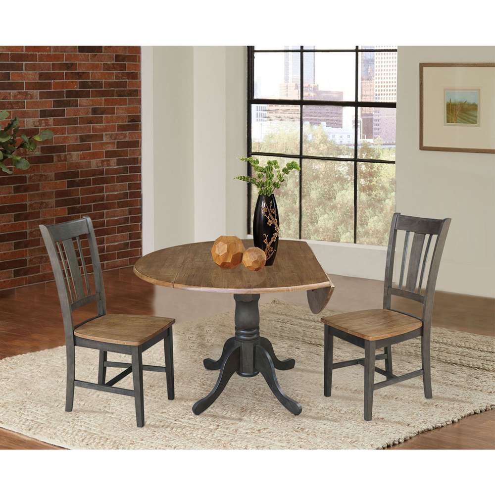 International Concepts (Set of 3 Pcs) - 42in Dual Drop Leaf Table with 2 San Remo Side Chairs in Hickory/Washed Coal Finish - K45-42DP-C10P veiw 2