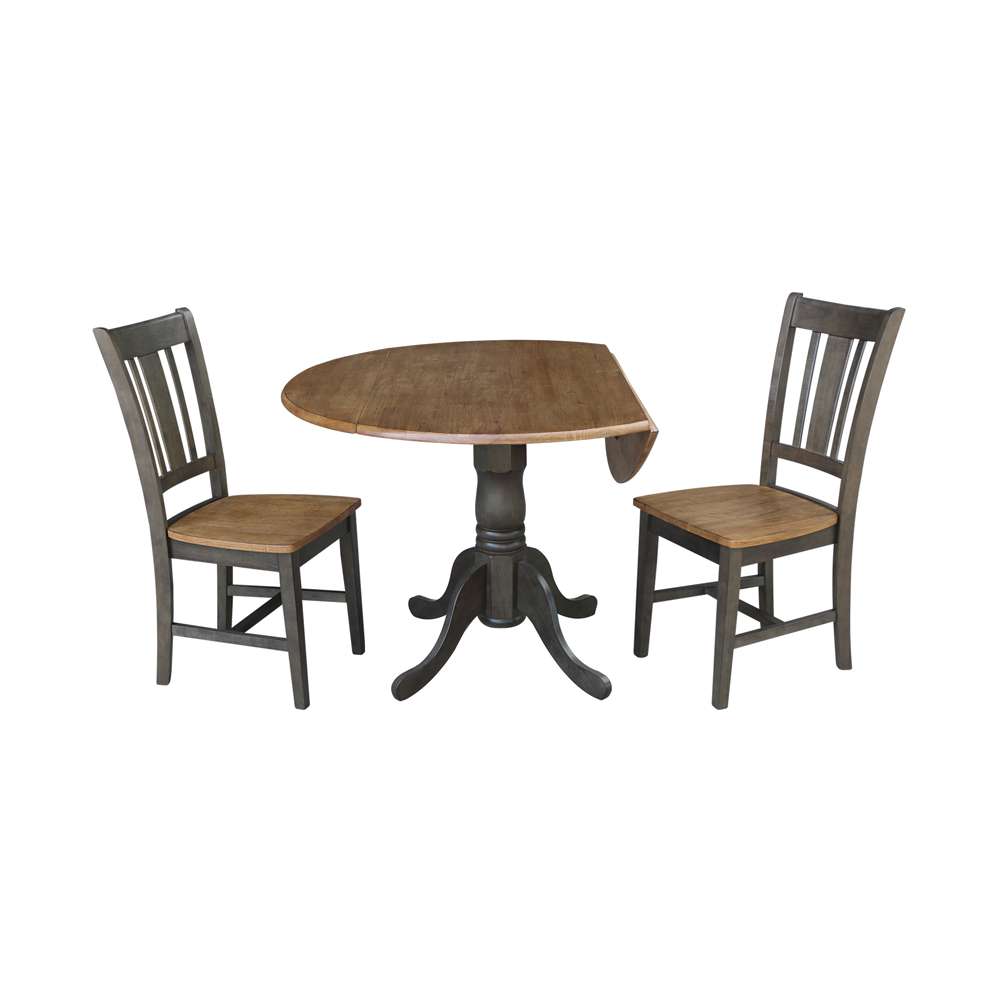 International Concepts (Set of 3 Pcs) - 42in Dual Drop Leaf Table with 2 San Remo Side Chairs in Hickory/Washed Coal Finish - K45-42DP-C10P veiw 3