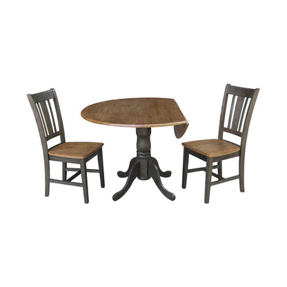 International Concepts (Set of 3 Pcs) - 42in Dual Drop Leaf Table with 2 San Remo Side Chairs in Hickory/Washed Coal Finish - K45-42DP-C10P veiw 3