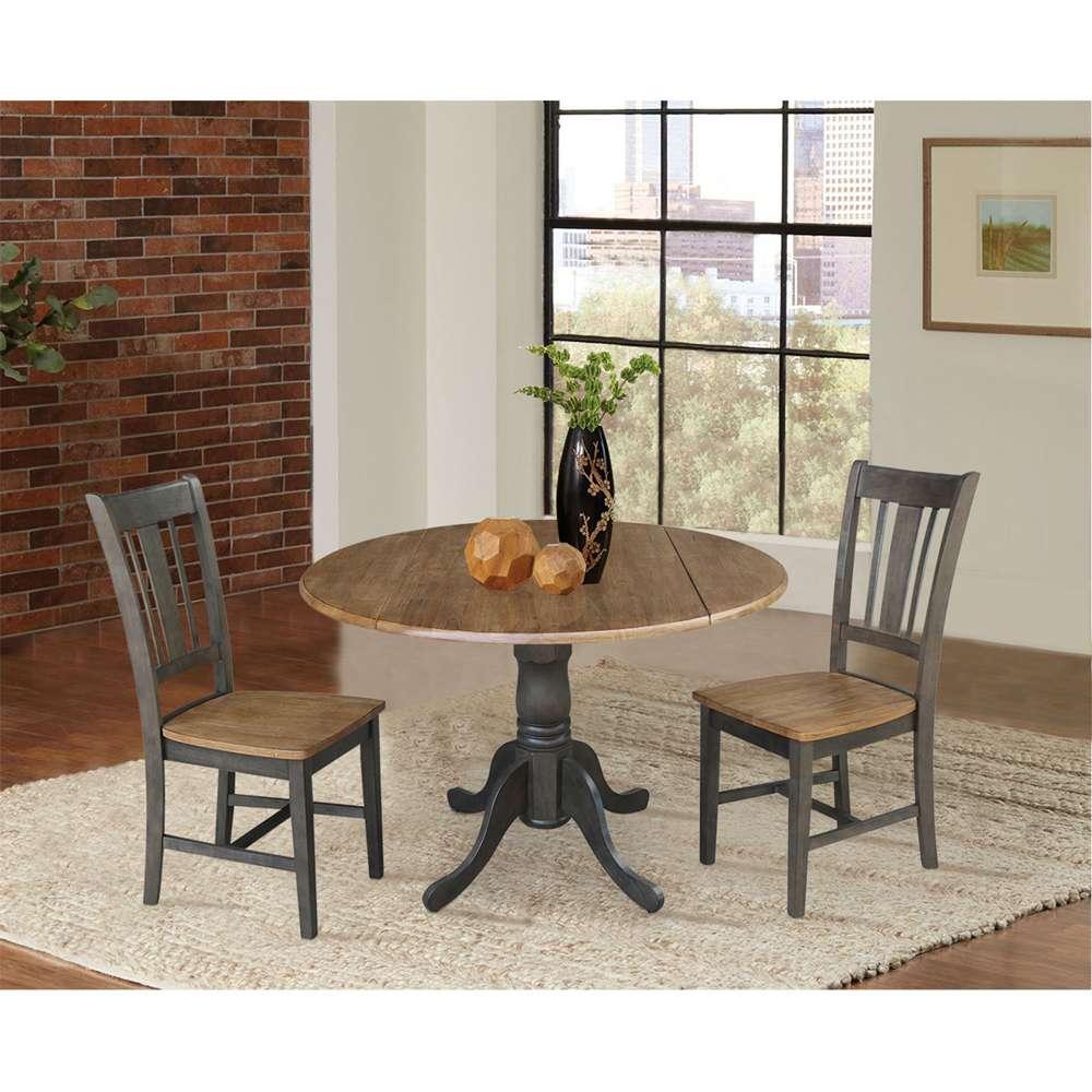 International Concepts (Set of 3 Pcs) - 42in Dual Drop Leaf Table with 2 San Remo Side Chairs in Hickory/Washed Coal Finish - K45-42DP-C10P veiw 4