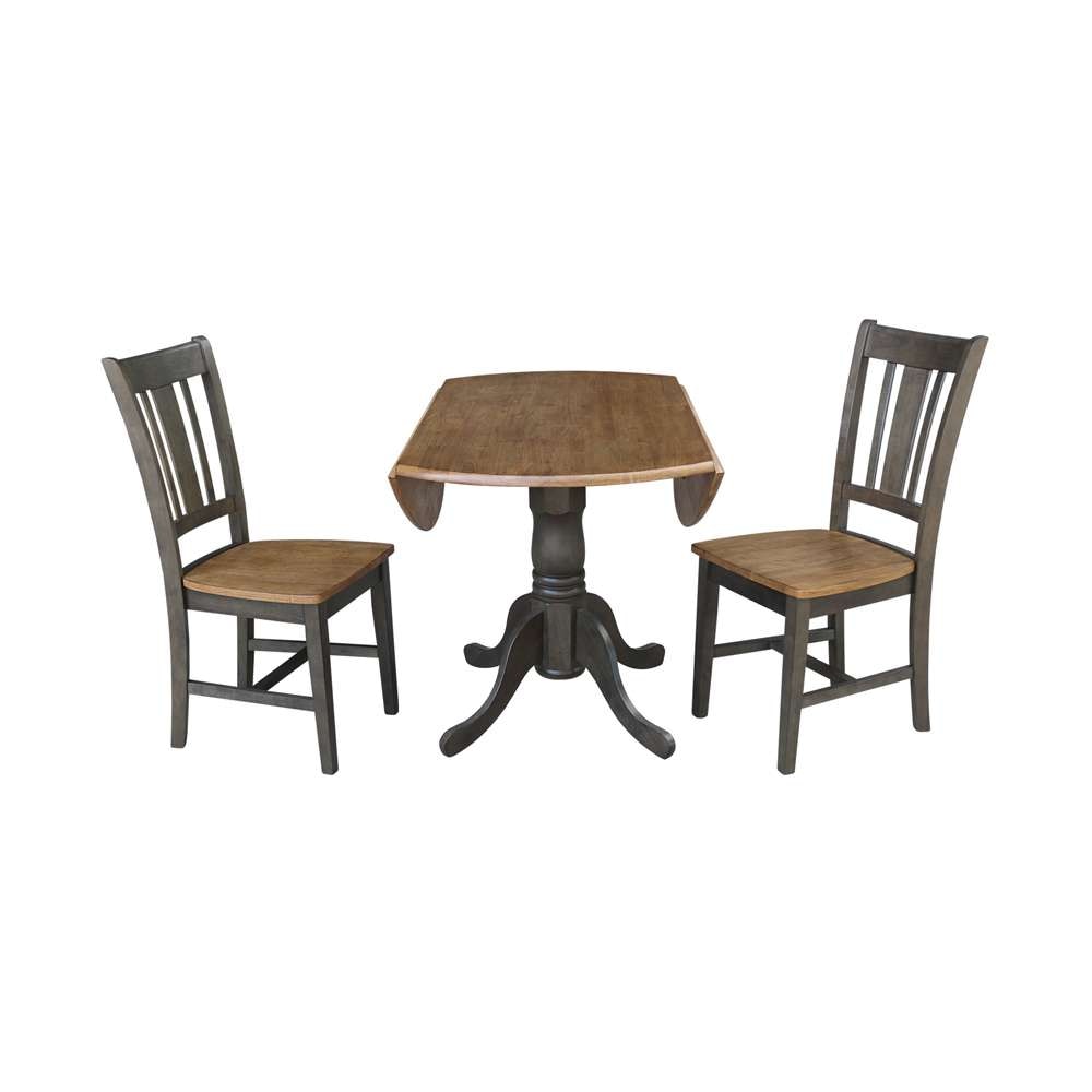 International Concepts (Set of 3 Pcs) - 42in Dual Drop Leaf Table with 2 San Remo Side Chairs in Hickory/Washed Coal Finish - K45-42DP-C10P veiw 6