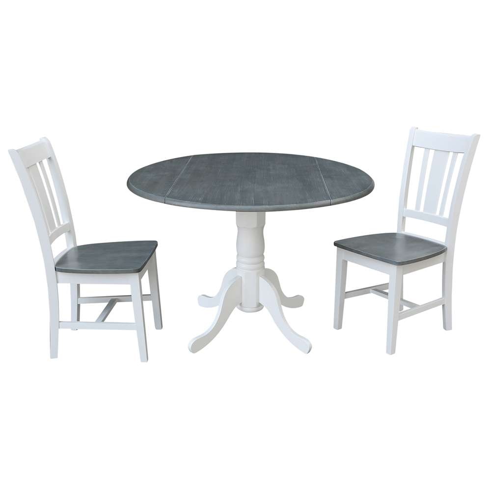 International Concepts (Set of 3 Pcs) - 42in Dual Drop Leaf Table with 2 San Remo Side Chairs in White/Heather Gray Finish - K05-42DP-C10P veiw 1