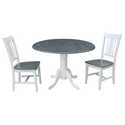 International Concepts (Set of 3 Pcs) - 42in Dual Drop Leaf Table with 2 San Remo Side Chairs in White/Heather Gray Finish - K05-42DP-C10P veiw 1