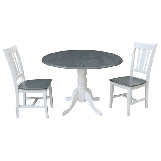 International Concepts (Set of 3 Pcs) - 42in Dual Drop Leaf Table with 2 San Remo Side Chairs in White/Heather Gray Finish - K05-42DP-C10P veiw 1