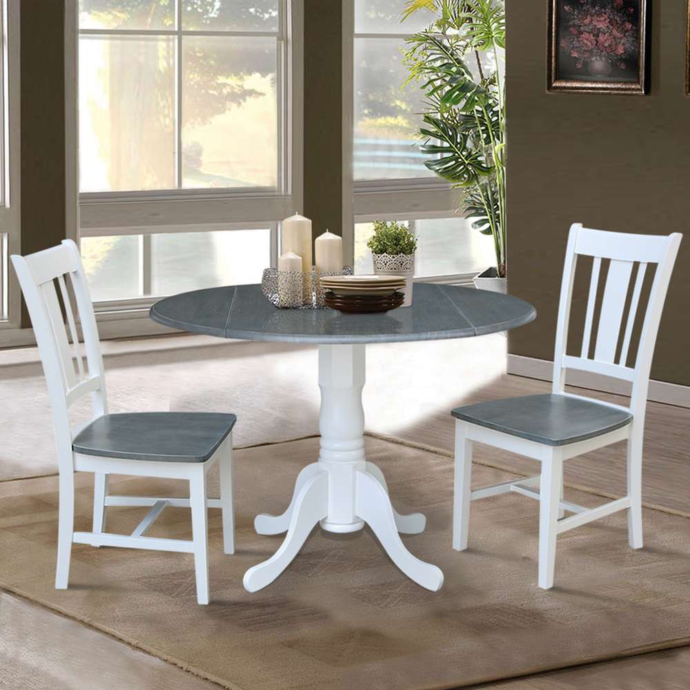 International Concepts (Set of 3 Pcs) - 42in Dual Drop Leaf Table with 2 San Remo Side Chairs in White/Heather Gray Finish - K05-42DP-C10P veiw 2