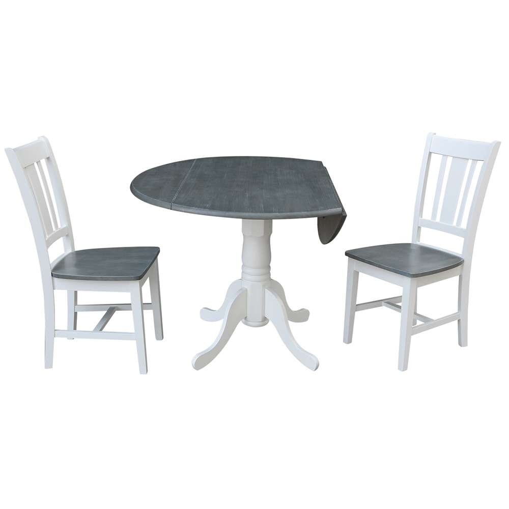 International Concepts (Set of 3 Pcs) - 42in Dual Drop Leaf Table with 2 San Remo Side Chairs in White/Heather Gray Finish - K05-42DP-C10P veiw 4
