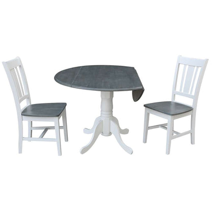 International Concepts (Set of 3 Pcs) - 42in Dual Drop Leaf Table with 2 San Remo Side Chairs in White/Heather Gray Finish - K05-42DP-C10P veiw 4