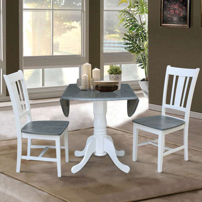 International Concepts (Set of 3 Pcs) - 42in Dual Drop Leaf Table with 2 San Remo Side Chairs in White/Heather Gray Finish - K05-42DP-C10P veiw 5