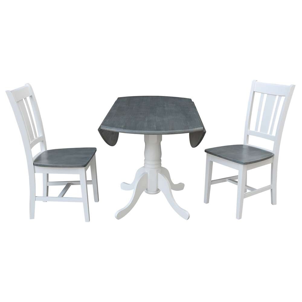 International Concepts (Set of 3 Pcs) - 42in Dual Drop Leaf Table with 2 San Remo Side Chairs in White/Heather Gray Finish - K05-42DP-C10P veiw 6