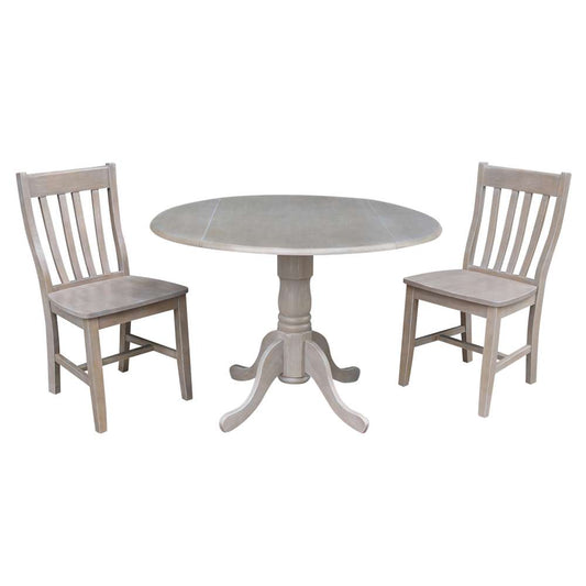 International Concepts (Set of 3 Pcs) - 42in Dual Drop Leaf Table with 2 Schoolhouse Chairs in Washed Gray Taupe Finish - K09-42DP-C61P veiw 1