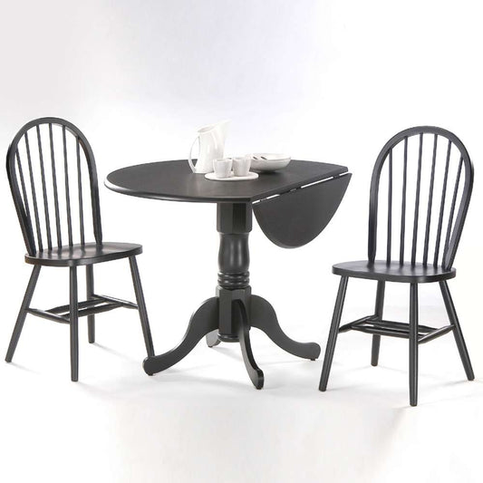 International Concepts (Set of 3 Pcs) - 42in Dual Drop Leaf Table with 2 Windsor Chairs in Black Finish - K46-42DP-C212-2 veiw 1