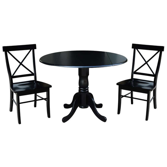 International Concepts (Set of 3 Pcs) - 42in Dual Drop Leaf Table with 2 X-Back Chairs in Black Finish - K46-42DP-C613-2 veiw 1