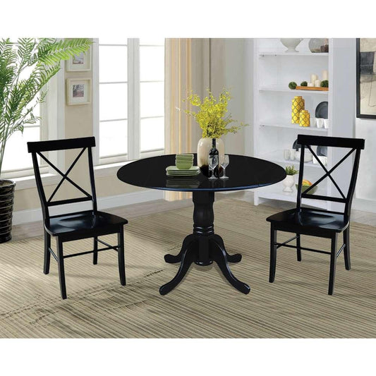 International Concepts (Set of 3 Pcs) - 42in Dual Drop Leaf Table with 2 X-Back Chairs in Black Finish - K46-42DP-C613-2 veiw 2