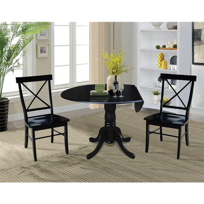International Concepts (Set of 3 Pcs) - 42in Dual Drop Leaf Table with 2 X-Back Chairs in Black Finish - K46-42DP-C613-2 veiw 3