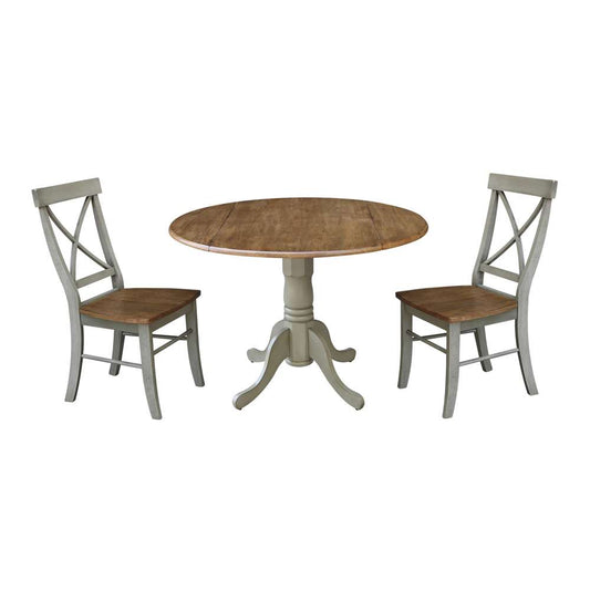 International Concepts (Set of 3 Pcs) - 42in Dual Drop Leaf Table with 2 X-Back Chairs in Hickory/Stone Finish - K41-42DP-C613P veiw 1
