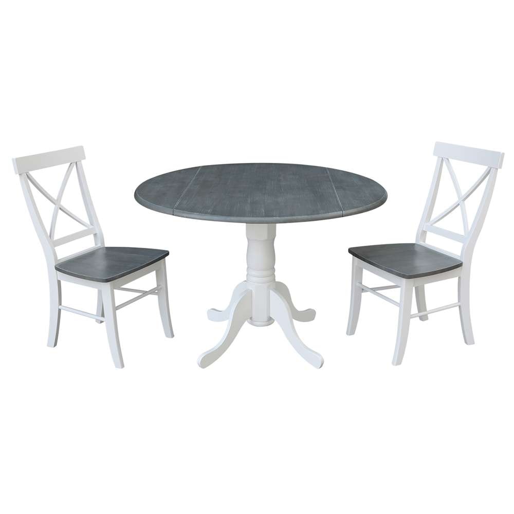 International Concepts (Set of 3 Pcs) - 42in Dual Drop Leaf Table with 2 X-Back Chairs in White/Heather Gray Finish - K05-42DP-C613P veiw 1
