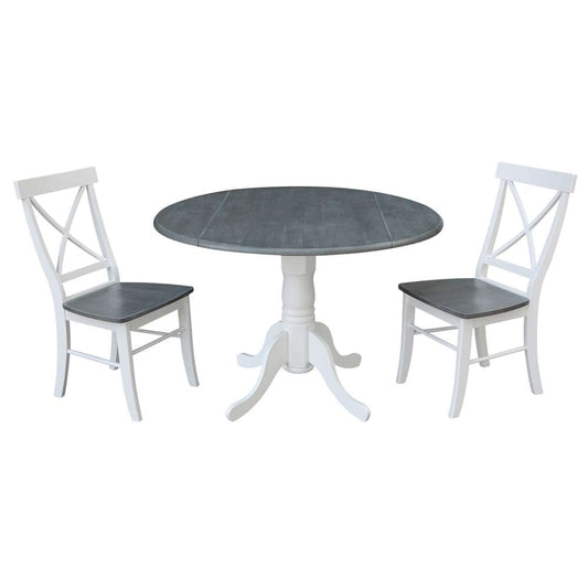 International Concepts (Set of 3 Pcs) - 42in Dual Drop Leaf Table with 2 X-Back Chairs in White/Heather Gray Finish - K05-42DP-C613P veiw 1