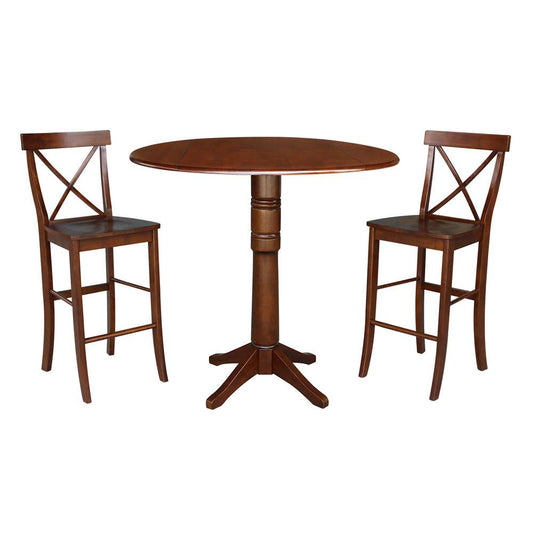 International Concepts (Set of 3 Pcs) - 42in Round Pedestal Bar Height Table with 2 RTA Bar Height Stools in Espresso Finish - K581-42DPT-27-6133-2 veiw 1