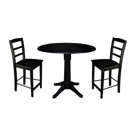 International Concepts (Set of 3 Pcs) - 42in Round Pedestal Gathering Height Table with 2 RTA Counter Height Stools in Black Finish - K46-42DPT-27B-S402-2 veiw 1