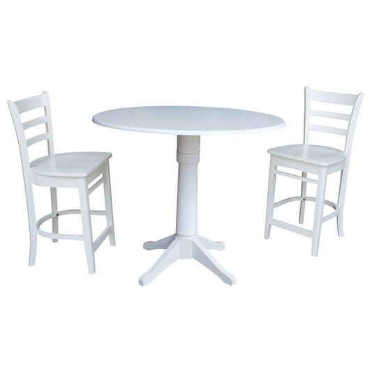 International Concepts (Set of 3 Pcs) - 42in Round Pedestal Gathering Height Table with 2 RTA Counter Height Stools in White Finish - K08-42DP-27B-S6172-2 veiw 1
