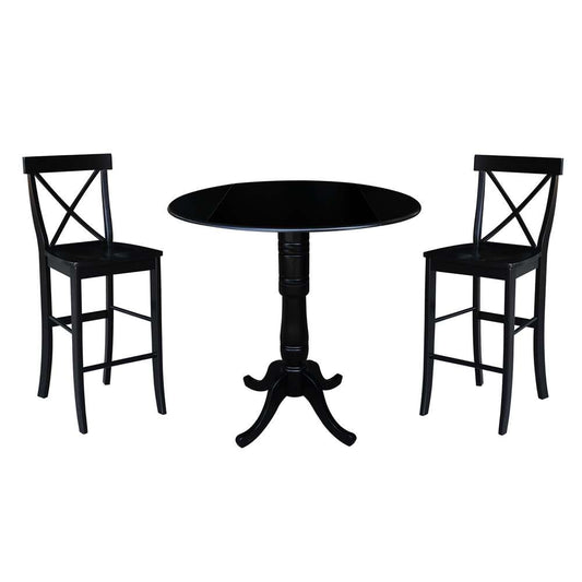 International Concepts (Set of 3 Pcs) - 42in Round Pedestal Bar Height Table with 2 RTA Bar Height Stools in Black Finish - K46-42DPT-S6133-2 veiw 1