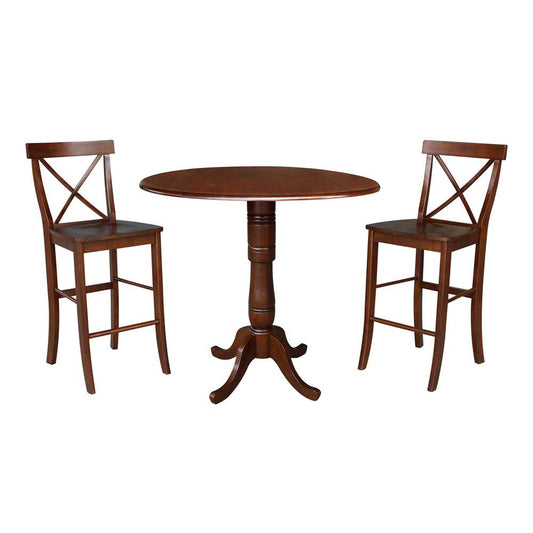 International Concepts (Set of 3 Pcs) - 42in Round Pedestal Bar Height Table with 2 RTA Bar Height Stools in Espresso Finish - K581-42DPT-6133-2 veiw 1
