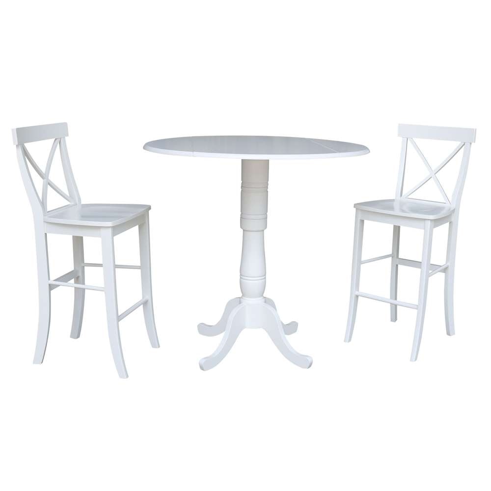International Concepts (Set of 3 Pcs) - 42in Round Pedestal Bar Height Table with 2 RTA Bar Height Stools in White Finish - K08-42DPT-S6133-2 veiw 1