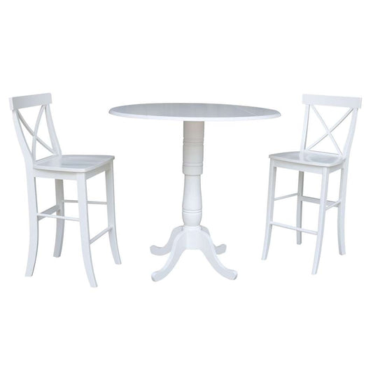 International Concepts (Set of 3 Pcs) - 42in Round Pedestal Bar Height Table with 2 RTA Bar Height Stools in White Finish - K08-42DPT-S6133-2 veiw 1