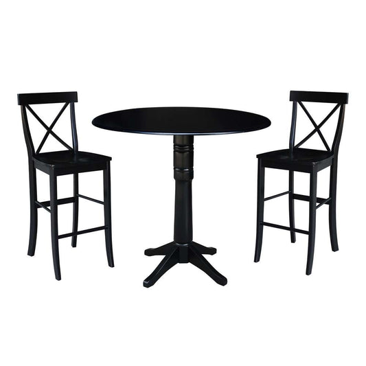 International Concepts (Set of 3 Pcs) - 42in Round Pedestal Bar Height Table with 2 RTA Bar Height Stools in Black Finish - K46-42DPT-27-S6133-2 veiw 1