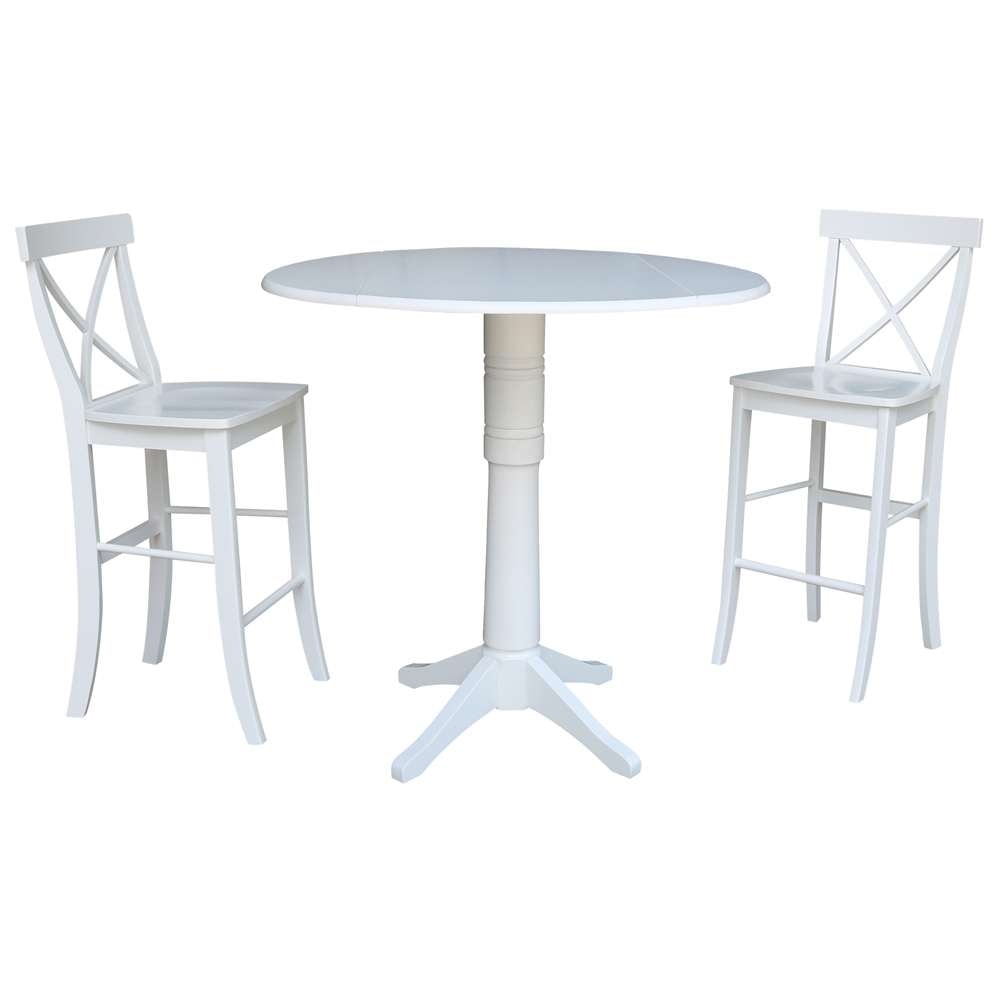 International Concepts (Set of 3 Pcs) - 42in Round Pedestal Bar Height Table with 2 RTA Bar Height Stools in White Finish - K08-42DP-27B-S6133-2 veiw 1