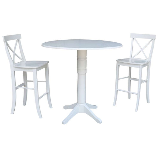 International Concepts (Set of 3 Pcs) - 42in Round Pedestal Bar Height Table with 2 RTA Bar Height Stools in White Finish - K08-42DP-27B-S6133-2 veiw 1