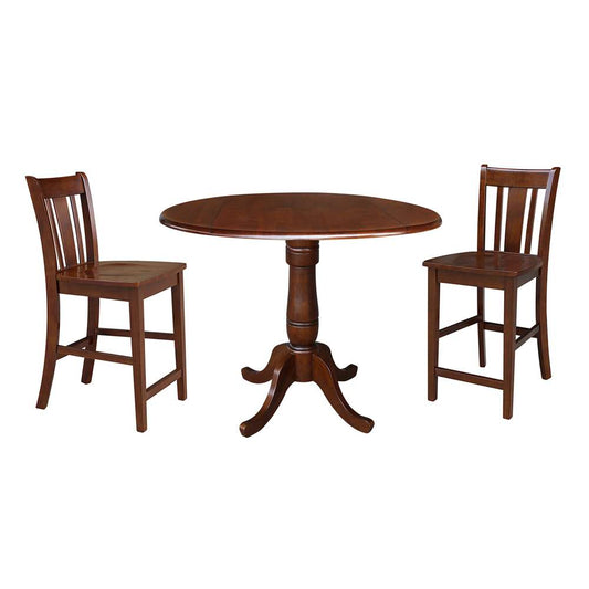 International Concepts (Set of 3 Pcs) - 42in Round Pedestal Gathering Height Table with 2 RTA Counter Height Stools in Espresso Finish - K581-42DPT-S102-2 veiw 1