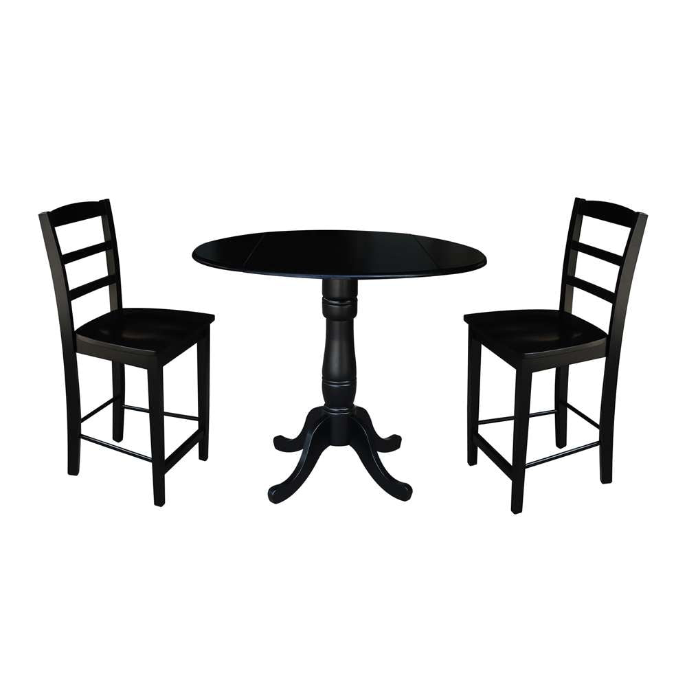 International Concepts (Set of 3 Pcs) - 42in Round Pedestal Gathering Height Table with 2 RTA Counter Height Stools in Black Finish - K46-42DPT-S402-2 veiw 1
