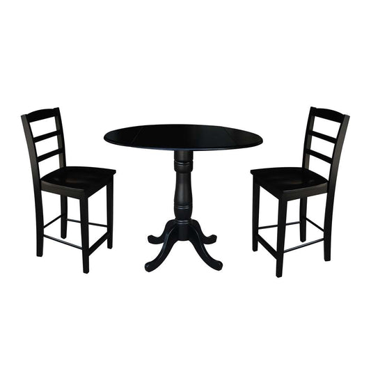 International Concepts (Set of 3 Pcs) - 42in Round Pedestal Gathering Height Table with 2 RTA Counter Height Stools in Black Finish - K46-42DPT-S402-2 veiw 1