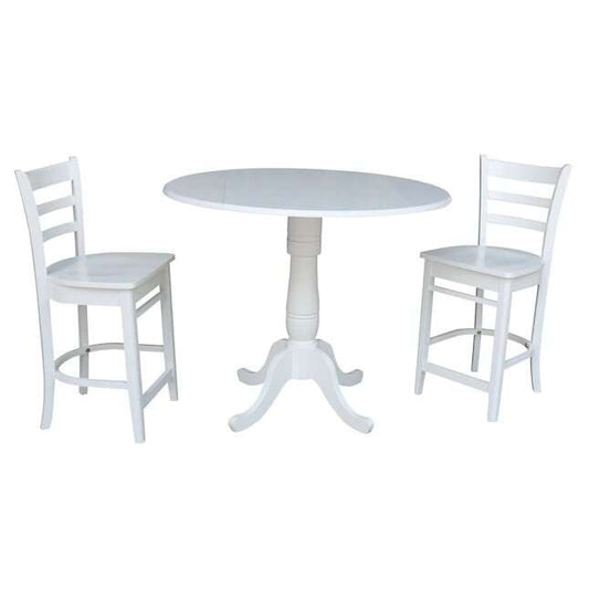 International Concepts (Set of 3 Pcs) - 42in Round Pedestal Gathering Height Table with 2 RTA Counter Height Stools in White Finish - K08-42DPT-S6172-2 veiw 1