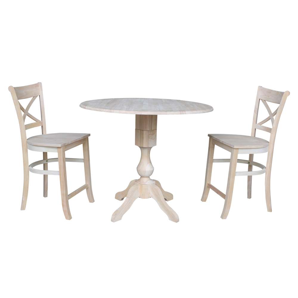 International Concepts (Set of 3 Pcs) - 42in Round Pedestal Gathering Height Table with 2 RTA Counter Height Stools - K-42DPT-11-S312-2 veiw 1
