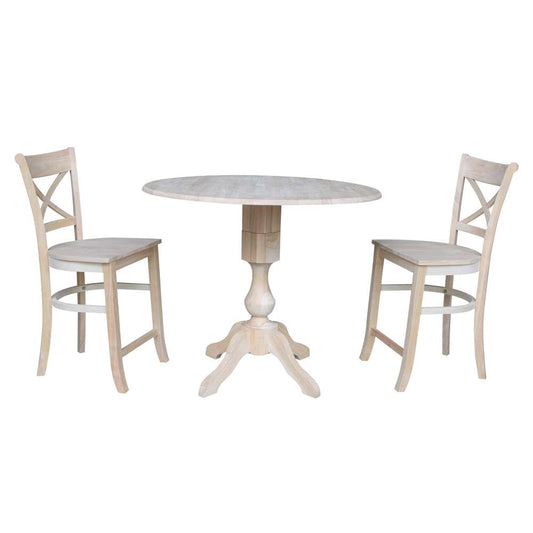 International Concepts (Set of 3 Pcs) - 42in Round Pedestal Gathering Height Table with 2 RTA Counter Height Stools - K-42DPT-11-S312-2 veiw 1