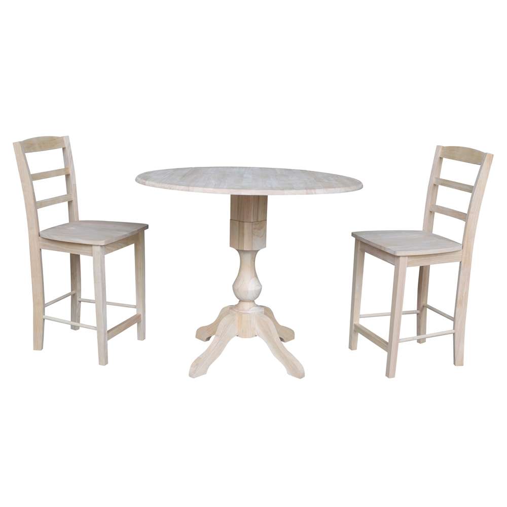 International Concepts (Set of 3 Pcs) - 42in Round Pedestal Gathering Height Table with 2 RTA Counter Height Stools - K-42DPT-11-S402-2 veiw 1