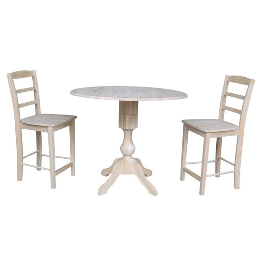 International Concepts (Set of 3 Pcs) - 42in Round Pedestal Gathering Height Table with 2 RTA Counter Height Stools - K-42DPT-11-S402-2 veiw 1