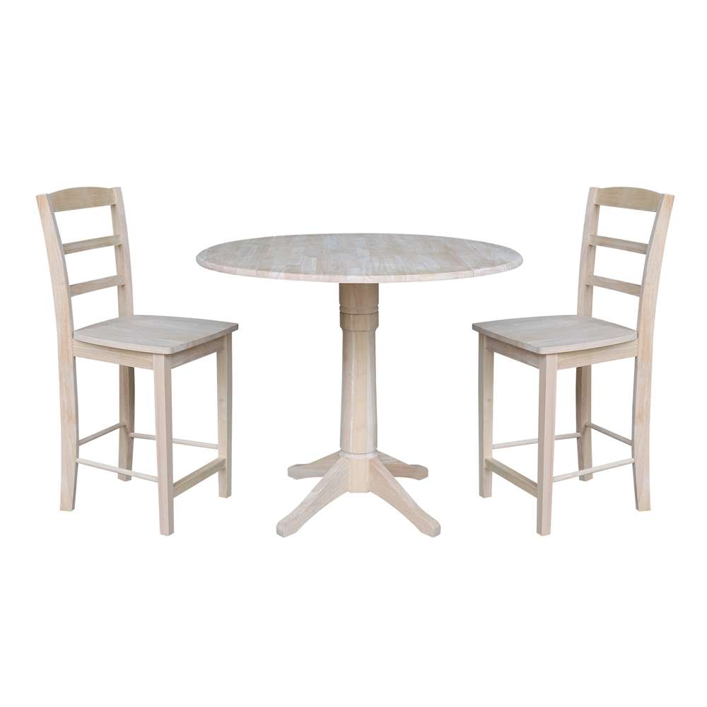 International Concepts (Set of 3 Pcs) - 42in Round Pedestal Gathering Height Table with 2 RTA Counter Height Stools - K-42DPT-27-S402-2 veiw 1