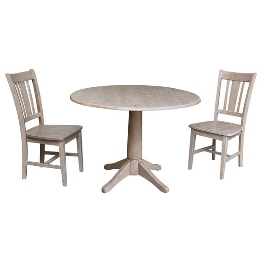 International Concepts (Set of 3 Pcs) -42in Round Top Ped Table with 2 RTA Chairs in Washed Gray Taupe Finish - K09-42DPT-27B-C10-2 veiw 1
