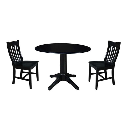 International Concepts (Set of 3 Pcs) -42in Round Top Ped Table with 2 RTA Chairs in Black Finish - K46-42DPT-27B-C61-2 veiw 1