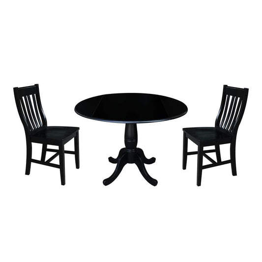 International Concepts (Set of 3 Pcs) -42in Round Top Ped Table with 2 RTA Chairs in Black Finish - K46-42DPT-C61-2 veiw 1