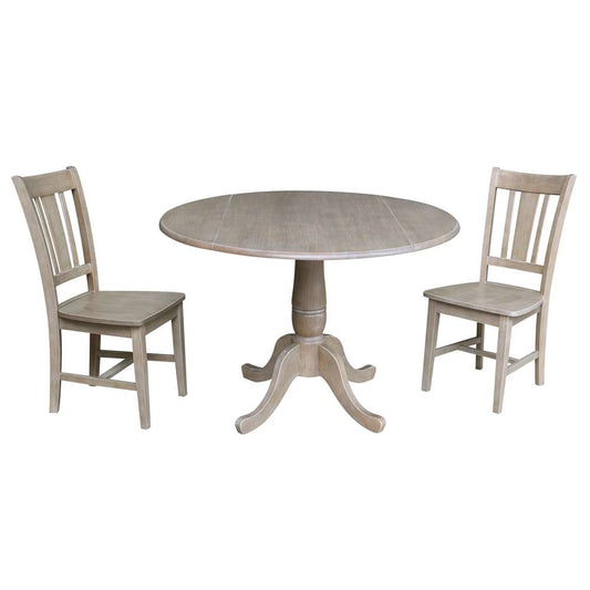 International Concepts (Set of 3 Pcs) -42in Round Top Ped Table with 2 RTA Chairs in Washed Gray Taupe Finish - K09-42DPT-C10-2 veiw 1