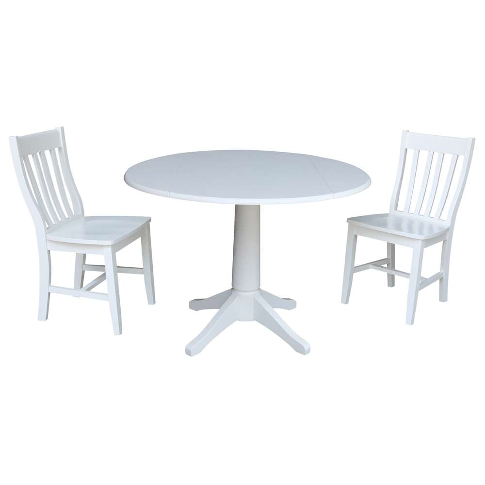 International Concepts (Set of 3 Pcs) -42in Round Top Ped Table with 2 RTA Chairs in White Finish - K08-42DPT-27B-C61-2 veiw 1