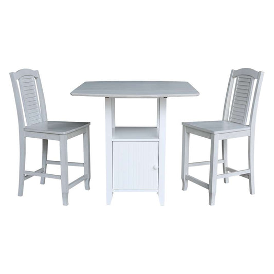 International Concepts (Set of 3 Pcs) - Dual Drop Leaf Bistro Table - Counter Height with Storage - 2 Counter Height Stools in White/Chalk - Antiqued Finish - K128-3638-S452-2 veiw 1