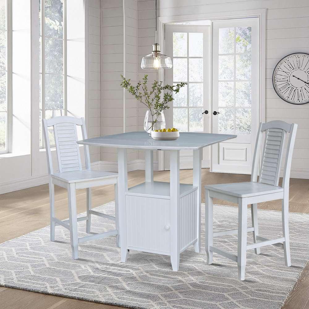International Concepts (Set of 3 Pcs) - Dual Drop Leaf Bistro Table - Counter Height with Storage - 2 Counter Height Stools in White/Chalk - Antiqued Finish - K128-3638-S452-2 veiw 2