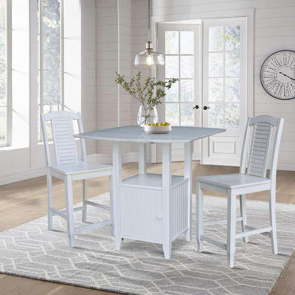 International Concepts (Set of 3 Pcs) - Dual Drop Leaf Bistro Table - Counter Height with Storage - 2 Counter Height Stools in White/Chalk - Antiqued Finish - K128-3638-S452-2 veiw 2