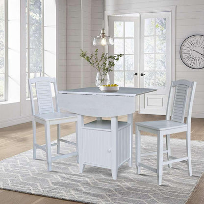International Concepts (Set of 3 Pcs) - Dual Drop Leaf Bistro Table - Counter Height with Storage - 2 Counter Height Stools in White/Chalk - Antiqued Finish - K128-3638-S452-2 veiw 3