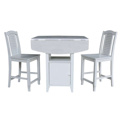 International Concepts (Set of 3 Pcs) - Dual Drop Leaf Bistro Table - Counter Height with Storage - 2 Counter Height Stools in White/Chalk - Antiqued Finish - K128-3638-S452-2 veiw 4